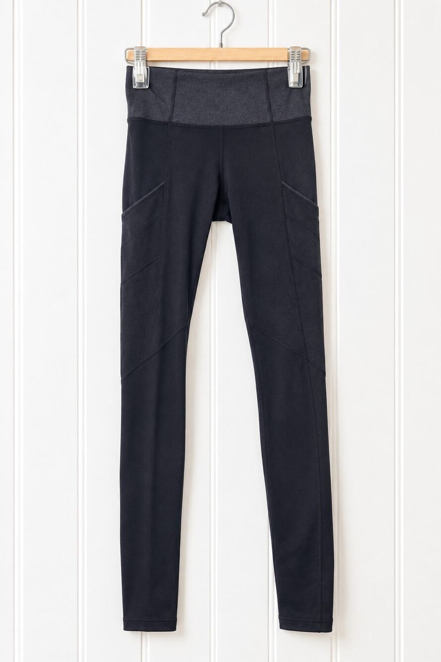 Lululemon Black Leggings Size 4 Side Pockets Back Zip Mid Rise Workout Running